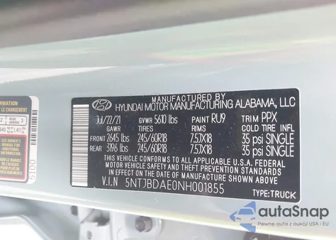 2022 Hyundai Santa Cruz Sel from USA, damaged, VIN 5NTJBDAE0NH001855